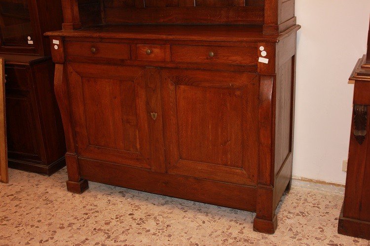 Grande credenza doppio corpo stile Impero di inizio 1800 in legno di rovere-photo-1