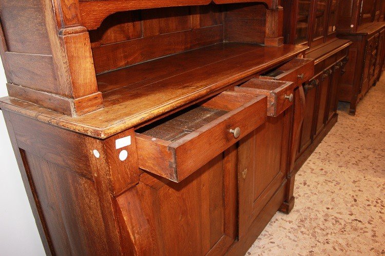 Grande credenza doppio corpo stile Impero di inizio 1800 in legno di rovere-photo-3