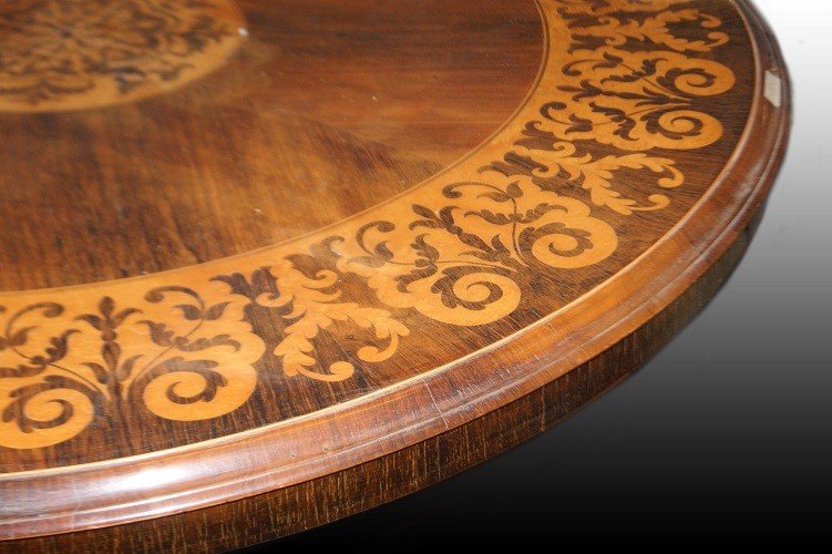 Bellissimo tavolo olandese stile Regency in palissandro riccamente intarsiato-photo-3