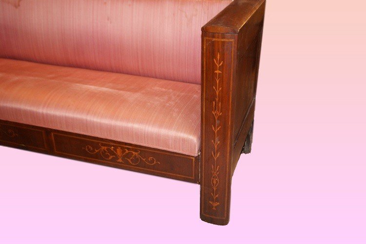 Bellissimo divano stile Carlo X della prima metà del 1800 con intarsi-photo-3