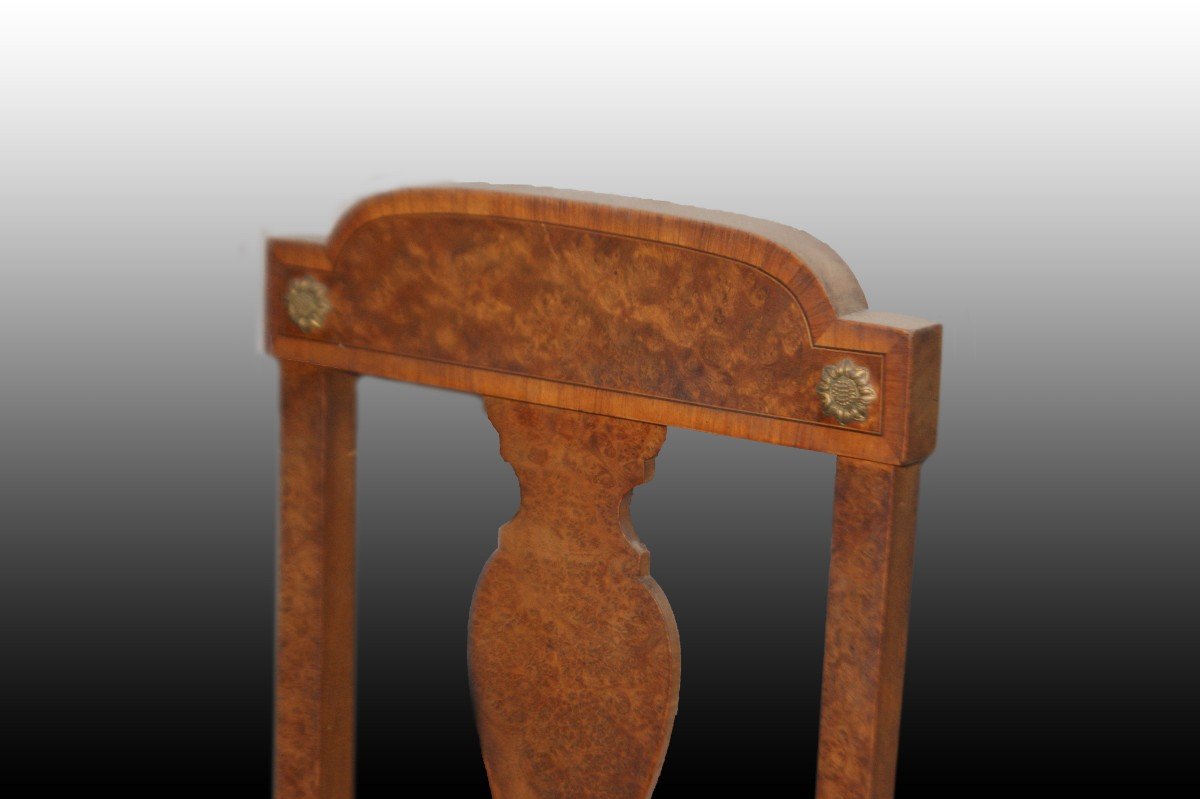 Gruppo si 6 sedie francesi stile Impero del 1800 con ricchi bronzi e radica-photo-3