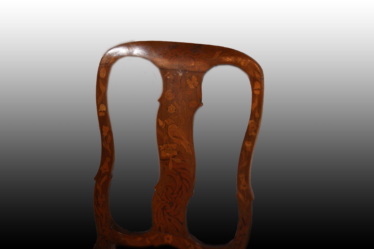 Gruppo di 6 sedie olandesi del 1700 riccamente intarsiate-photo-2