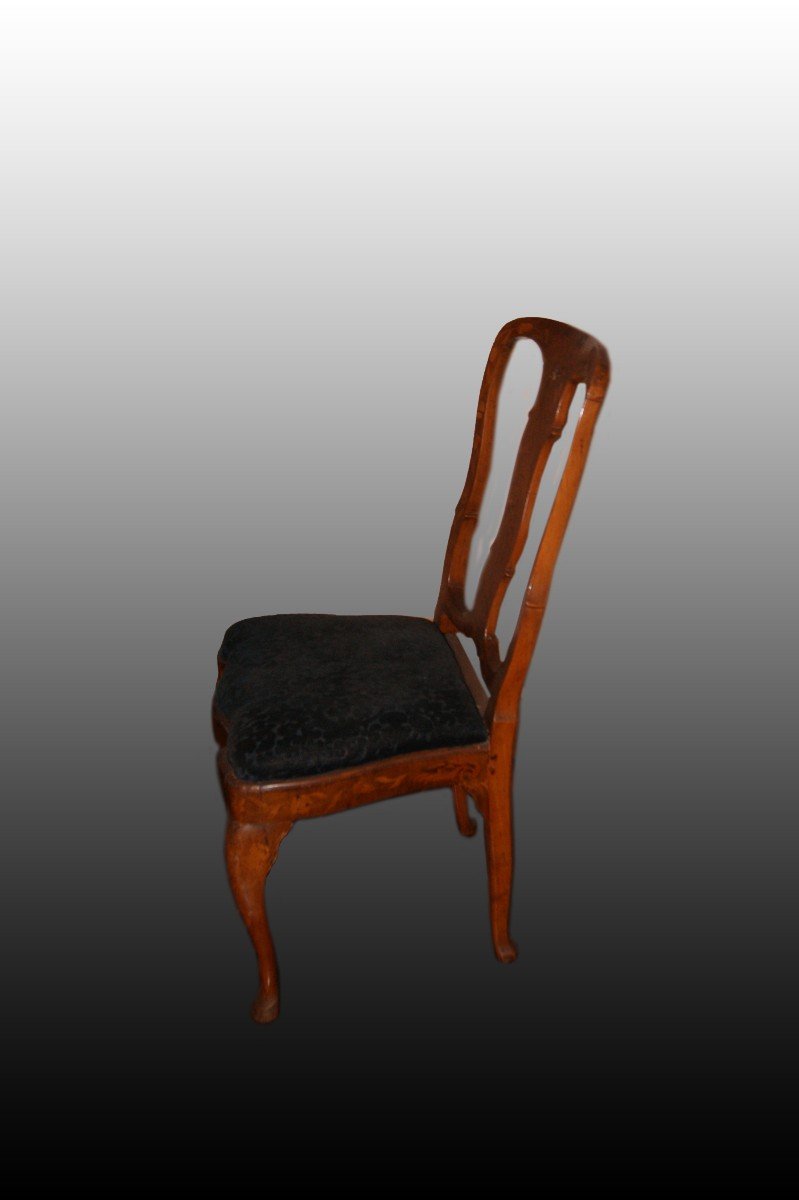 Gruppo di 6 sedie olandesi del 1700 riccamente intarsiate-photo-4