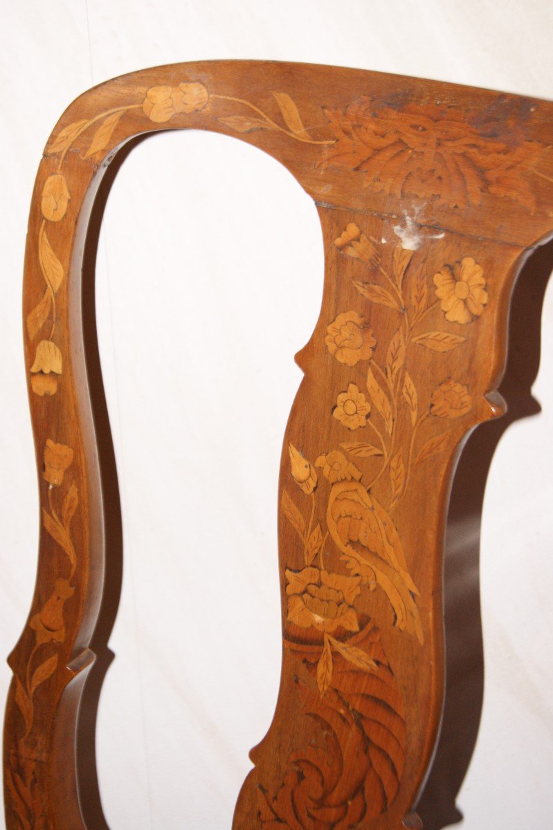 Gruppo di 6 sedie olandesi del 1700 riccamente intarsiate-photo-1