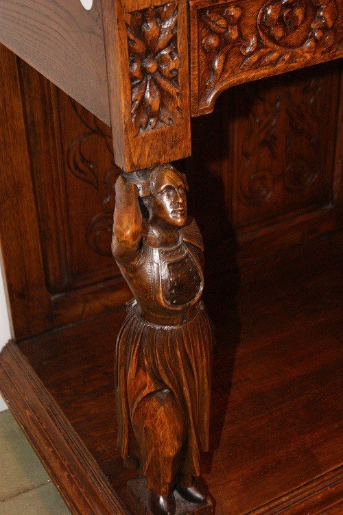 Credenza Vetrina francese stile Enrico II in legno di rovere con ricchi intagli-photo-3