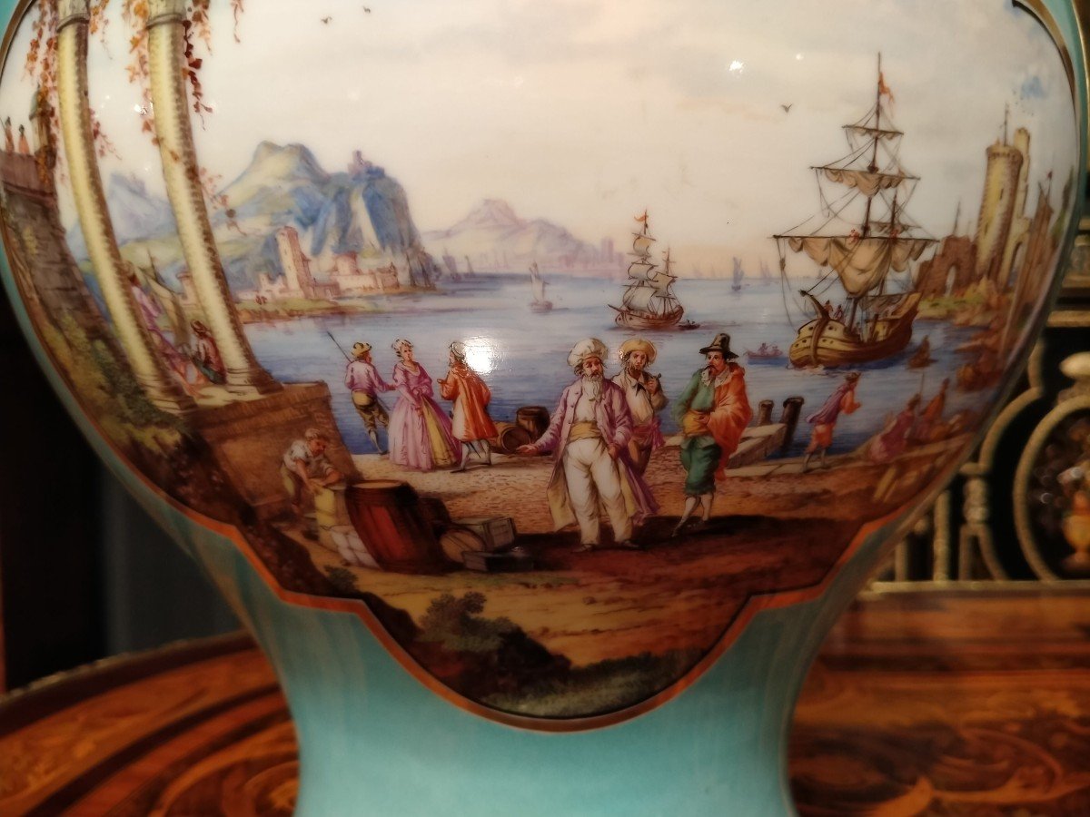 Grande vaso celeste manifattura Dresda in porcellana-photo-2