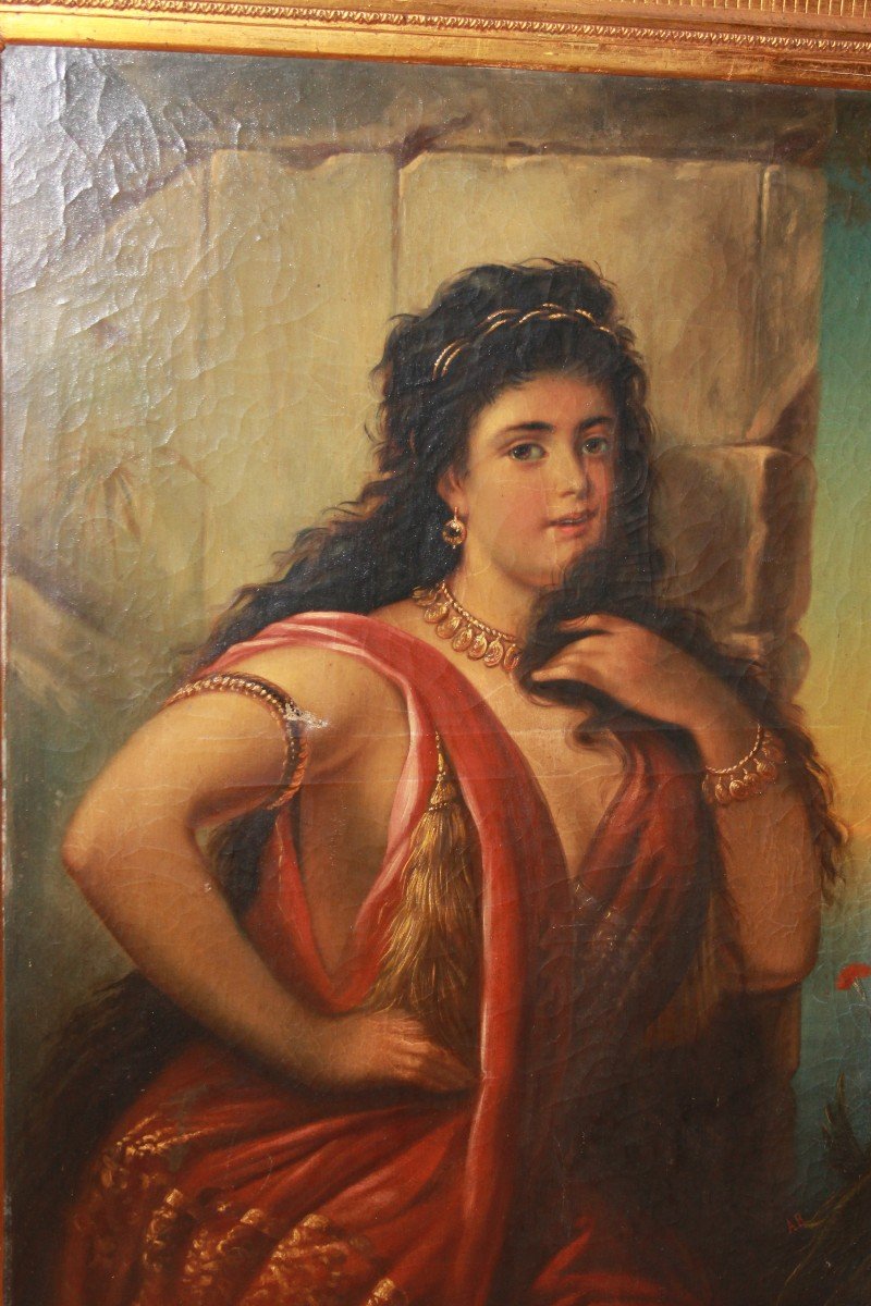 Grande Olio su tela Francese del XIX secolo Raffigurante "Zingara" Ritratto-photo-2