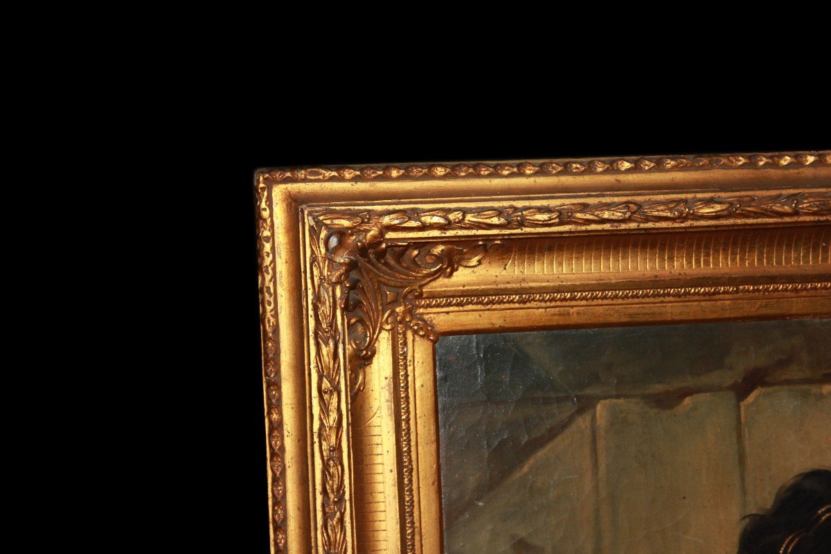 Grande Olio su tela Francese del XIX secolo Raffigurante "Zingara" Ritratto-photo-1
