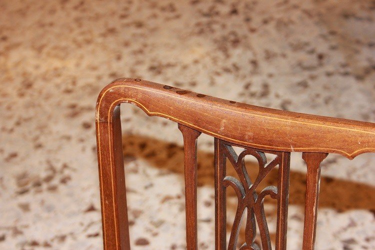 Gruppo di 4 sedie vittoriane in legno di mogano con filetto di intarsio-photo-2