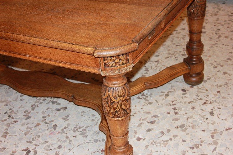 Tavolo rustico allungabile francese della seconda metà del 1800 in legno di rovere-photo-2