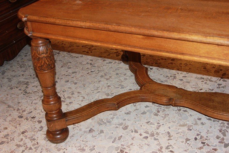 Tavolo rustico allungabile francese della seconda metà del 1800 in legno di rovere-photo-3
