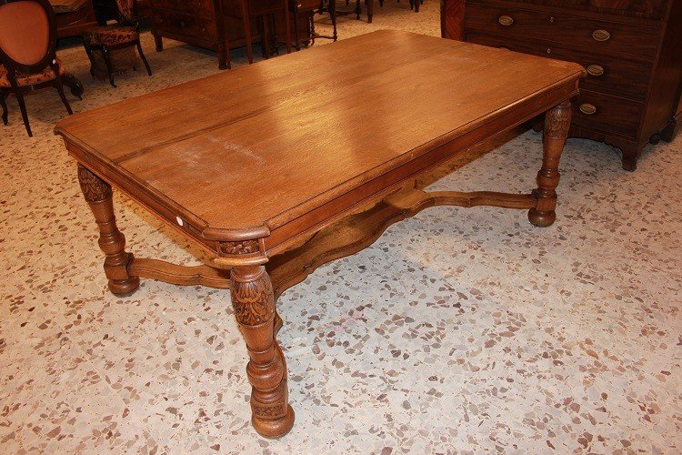 Tavolo rustico allungabile francese della seconda metà del 1800 in legno di rovere-photo-4