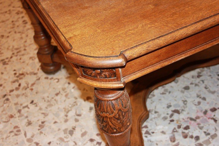 Tavolo rustico allungabile francese della seconda metà del 1800 in legno di rovere-photo-2