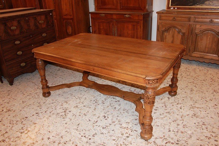 Tavolo rustico allungabile francese della seconda metà del 1800 in legno di rovere