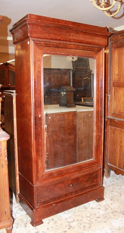 Armadio stile Direttorio ad 1 porta in legno di mogano e piuma di mogano XIX secolo-photo-2