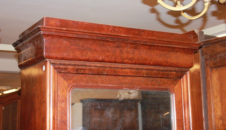Armadio stile Direttorio ad 1 porta in legno di mogano e piuma di mogano XIX secolo-photo-3