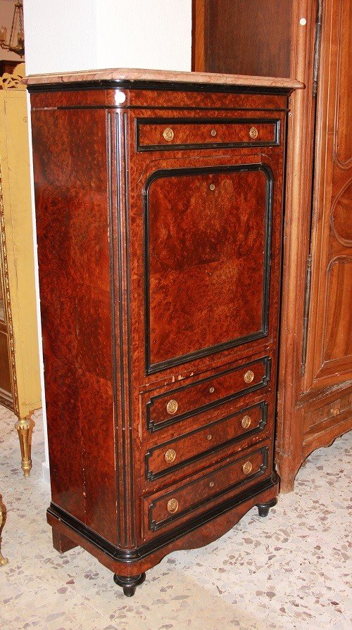 Secretaire Francese stile Luigi Filippo del 1800 in radica di Maples-photo-2