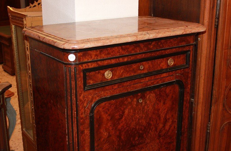 Secretaire Francese stile Luigi Filippo del 1800 in radica di Maples-photo-3