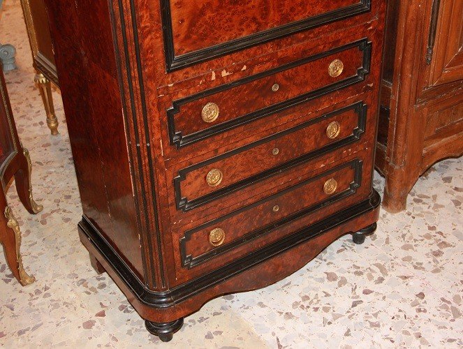 Secretaire Francese stile Luigi Filippo del 1800 in radica di Maples-photo-1