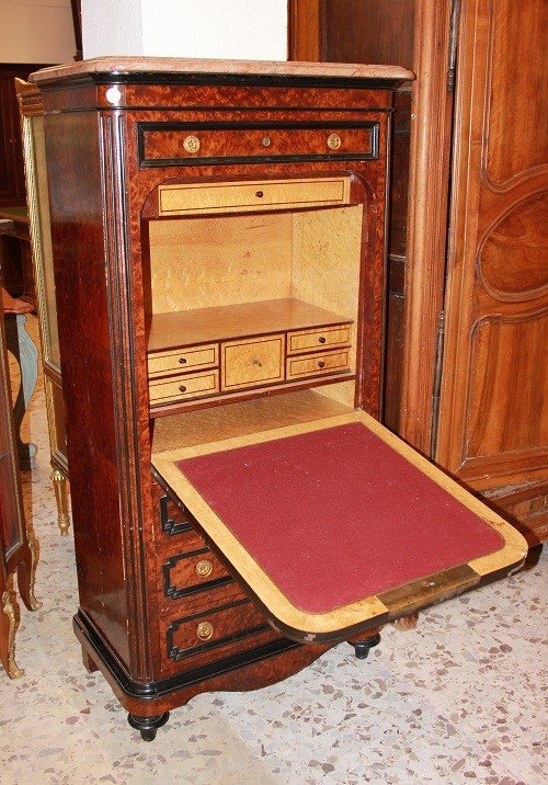 Secretaire Francese stile Luigi Filippo del 1800 in radica di Maples-photo-2