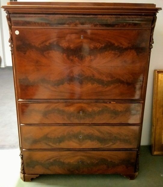 Secretaire Biedermeier in piuma di mogano-photo-2