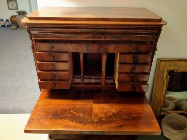 Secretaire Biedermeier in piuma di mogano-photo-2