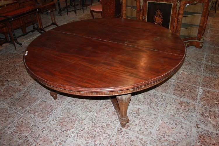 Grande tavolo francese di inizio 1800 stile Luigi XVI in legno di mogano 2 metri di diametro-photo-2