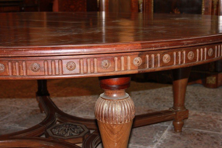 Grande tavolo francese di inizio 1800 stile Luigi XVI in legno di mogano 2 metri di diametro-photo-2