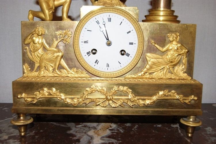 Orologio da tavolo Impero con cupido e muse in bronzo dorato al mercurio-photo-3