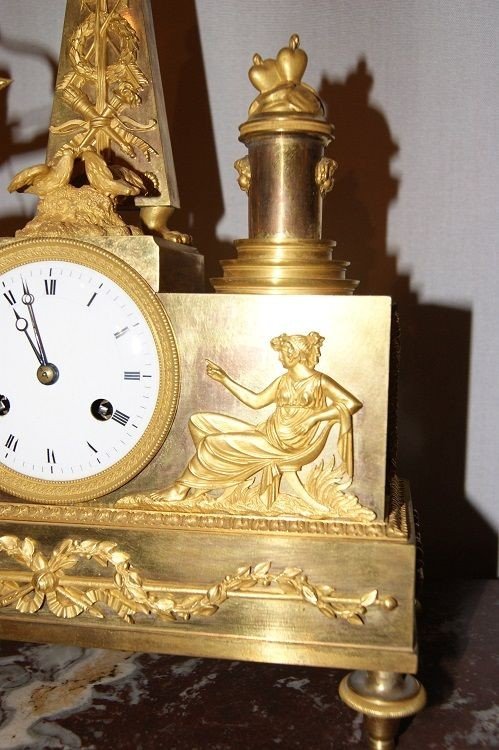 Orologio da tavolo Impero con cupido e muse in bronzo dorato al mercurio-photo-1