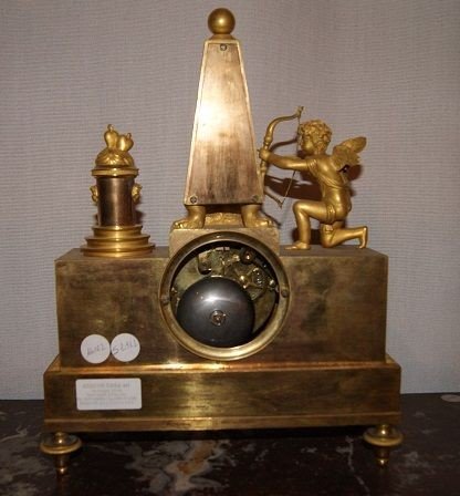 Orologio da tavolo Impero con cupido e muse in bronzo dorato al mercurio-photo-2