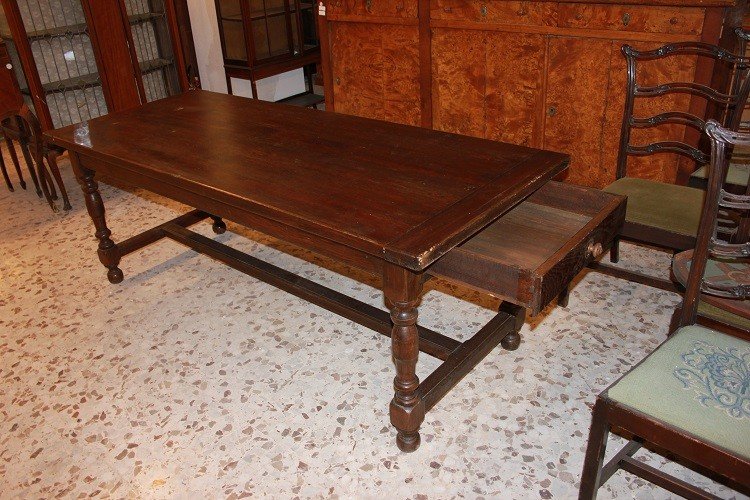 Grande Tavolo rustico francese di inizio 1800 in legno di castagno-photo-2
