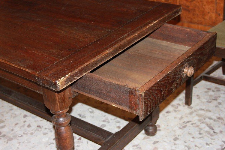 Grande Tavolo rustico francese di inizio 1800 in legno di castagno-photo-3