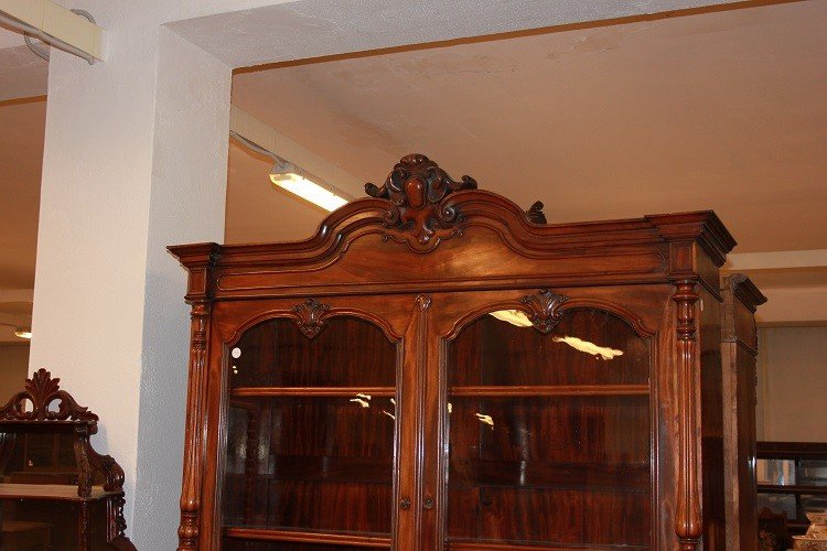 Grande credenza doppio corpo Luigi Filippo in legno di mogano XIX secolo-photo-2