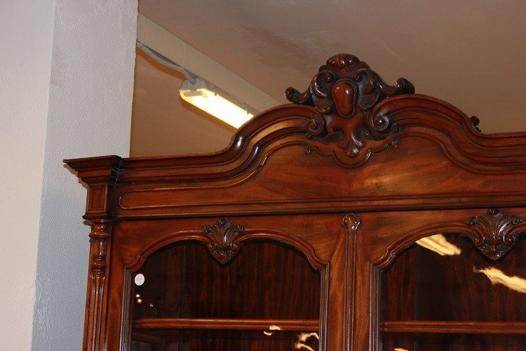 Grande credenza doppio corpo Luigi Filippo in legno di mogano XIX secolo-photo-3