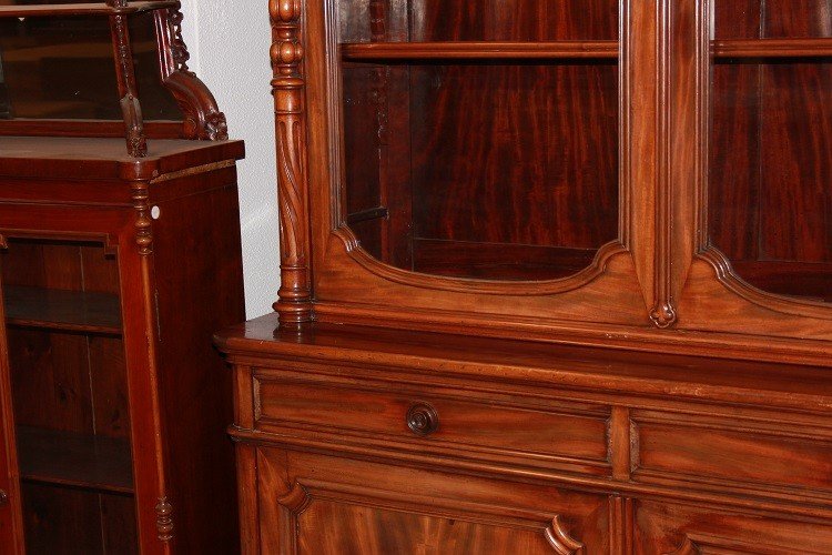 Grande credenza doppio corpo Luigi Filippo in legno di mogano XIX secolo-photo-4