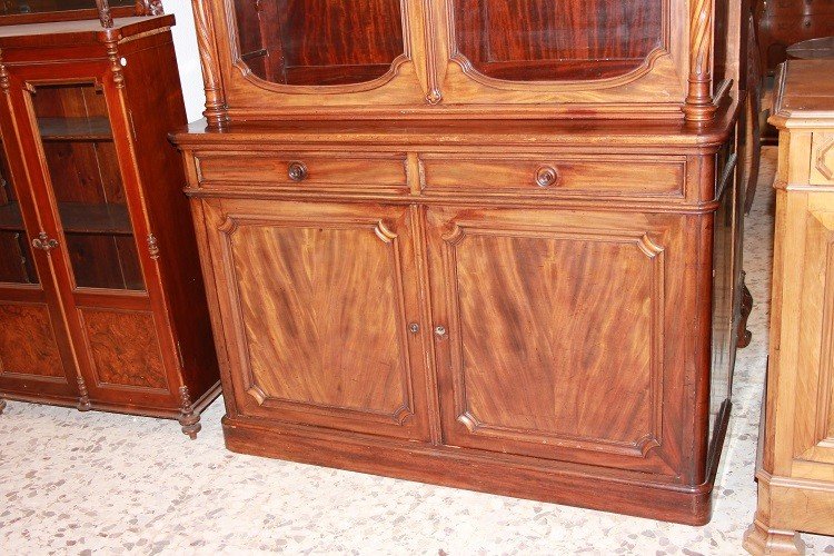 Grande credenza doppio corpo Luigi Filippo in legno di mogano XIX secolo-photo-1