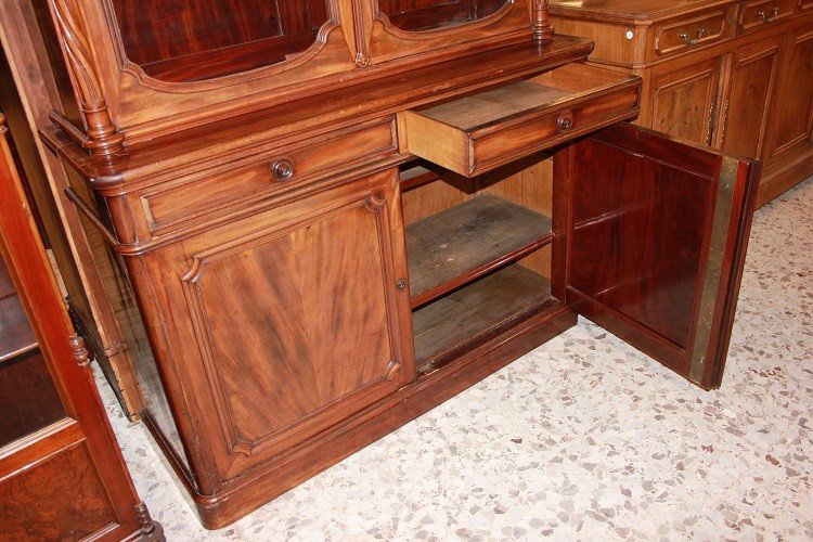 Grande credenza doppio corpo Luigi Filippo in legno di mogano XIX secolo-photo-2