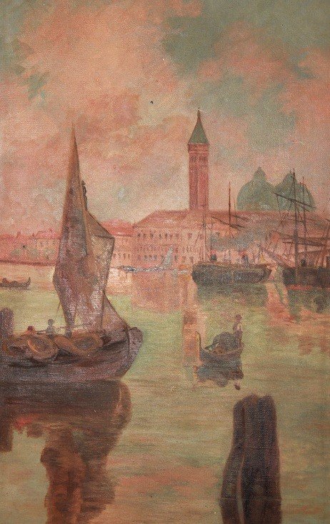 Olio su tele di inizio 1900 raffigurante scena Veneziana-photo-2