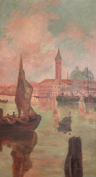 Olio su tele di inizio 1900 raffigurante scena Veneziana-photo-3