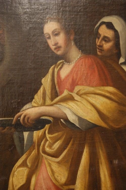 Olio su tela italiano del 1600, Salomè con la testa del battista. La storia: Il predicatore Gio-photo-1