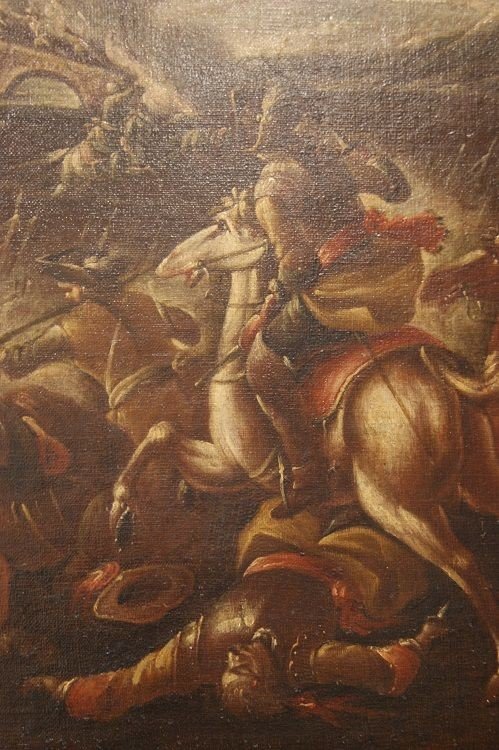 Coppia di oli su tela italiani della seconda metà 1600 raffiguranti Battaglia-photo-4