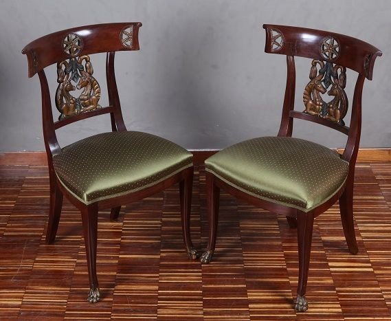 Gruppo di 4 sedie genovesi di inizio 1800, stile Impero, in legno di mogano-photo-2