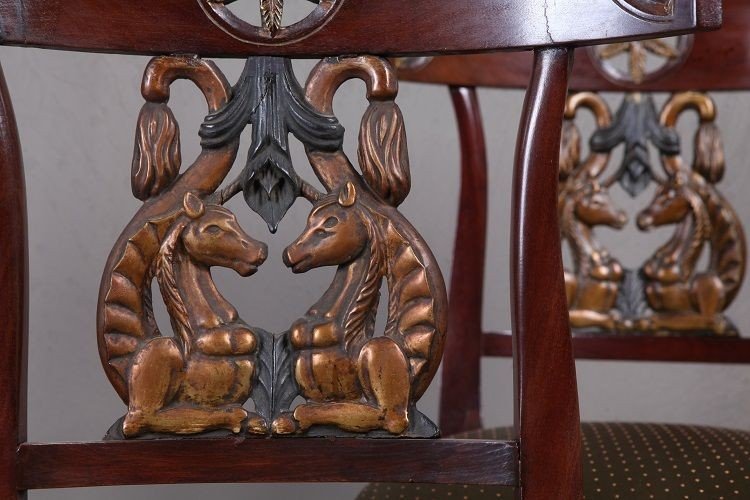 Gruppo di 4 sedie genovesi di inizio 1800, stile Impero, in legno di mogano-photo-3