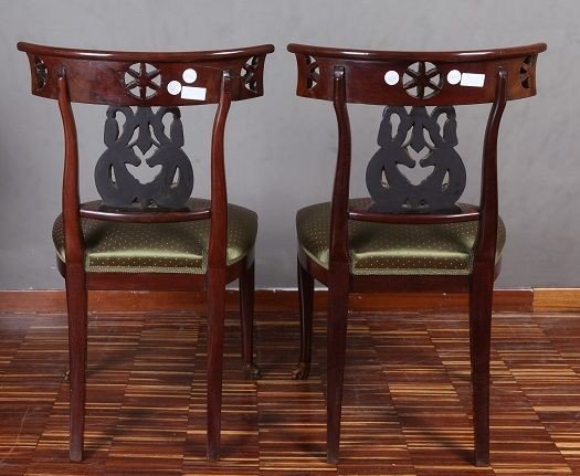 Gruppo di 4 sedie genovesi di inizio 1800, stile Impero, in legno di mogano-photo-1