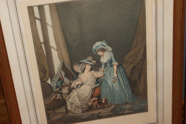 Coppia di stampe francesi del 1800 Con personaggi Stampe Antiche a colori-photo-3