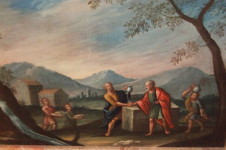 Olio su tela italiano del 1700 raffigurante scena Biblica-photo-2