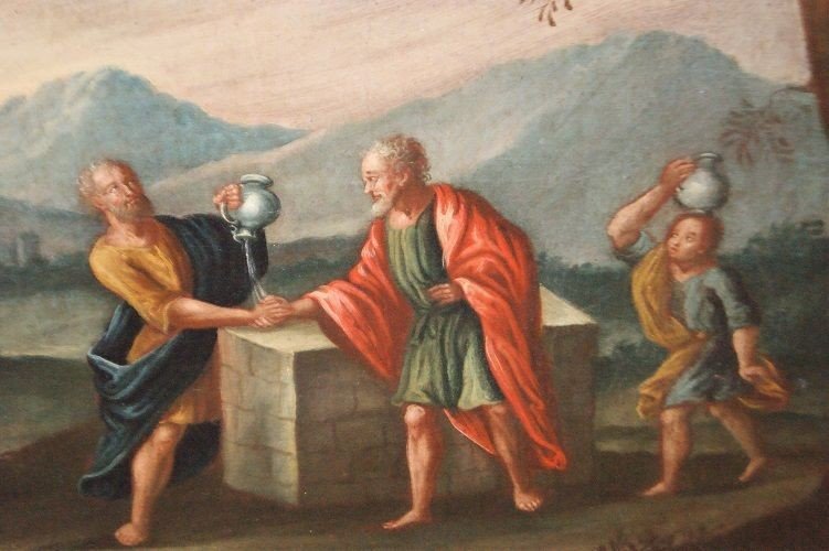 Olio su tela italiano del 1700 raffigurante scena Biblica-photo-3