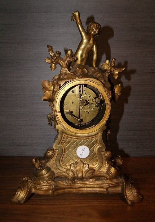 Orologio francese della seconda metà del 1800 in bronzo riccamente rifinito-photo-3