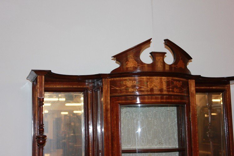 Cabinet Vetrina inglese del 1800 stile Vittoriano in legno di Mogano con intarsi-photo-2
